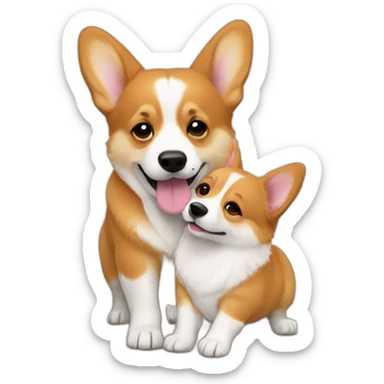 Corgi kissing a human baby sticker