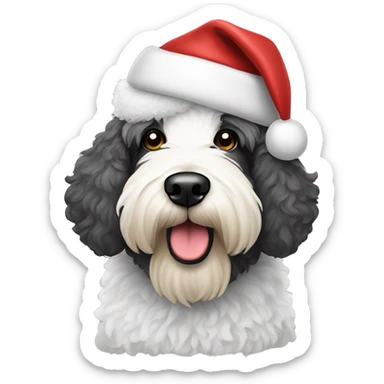 Sheepadoodle dog w Santa hat sticker