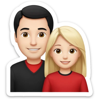 make a father and a daughter. both fair skinned. the daughter blonde, the father black haired. both straight haired. they are happy. wearing a black and red clothes. sticker