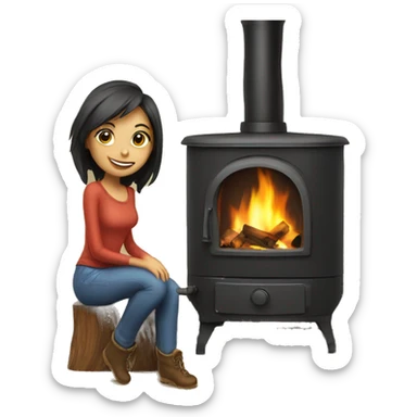 Wood stove with girl sticker