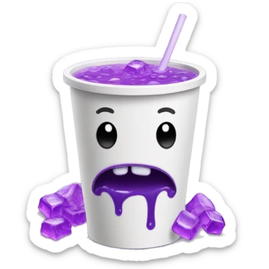 double white styrofoam cup filled with purple ooze and ice cubes sticker
