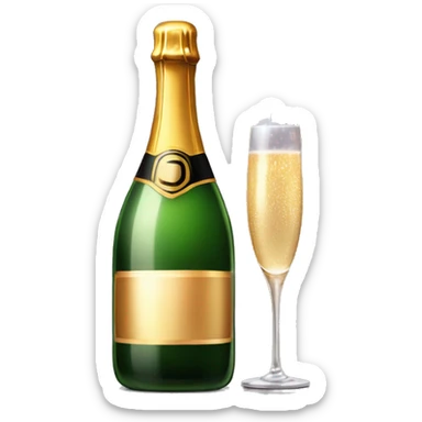 Realistic glam bottle of champagne with a glass next to with a lit sparkler firework in the glass with it sticker