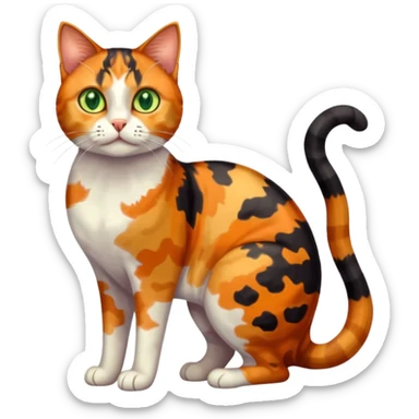 full body anxious looking colourful light calico tabby cat with large patchy patterns sticker