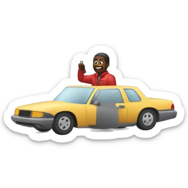 Man in car with firework launcher sticker