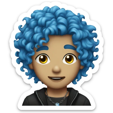 boy with blue curly hair punk style choker sticker