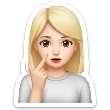 girl with a middle finger up and other hand on face sticker