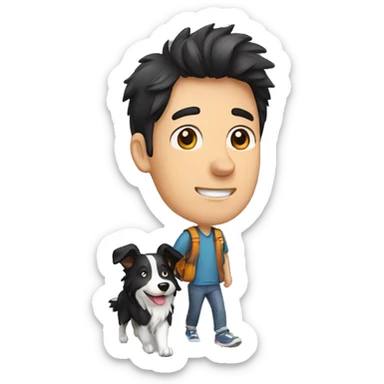 A Chinese man walking border collie sticker