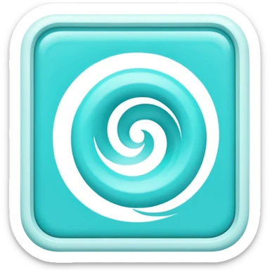 a Tiny compressed Stylized light-turquoise whirlwind symbol inside a pastel white square icon, light turquoise borders sticker