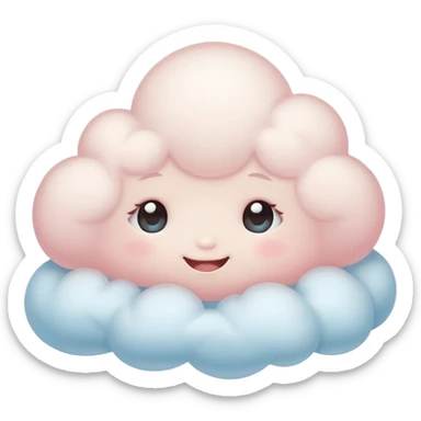 Cinematic tiny snuggly cloud, soft fluffy texture, gentle glowing edges, cute blushing cheeks, floating peacefully in a pastel sky, warm and dreamy. sticker