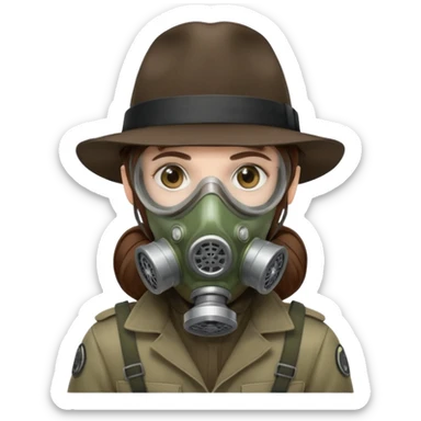 Hacker with a fedora with brown hair wearing a gasmask sticker