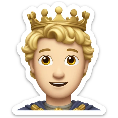 King peter from Narnia with crown on his head, he is white, has short blonde hair and a side part sticker