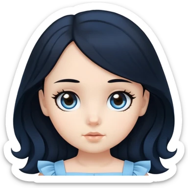 ocean brown doll eyes, black hair, feminine, blue, girl, angelic sticker