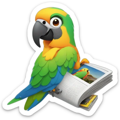 parrot with a magazine sticker