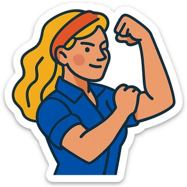 strong blond woman flexing sticker