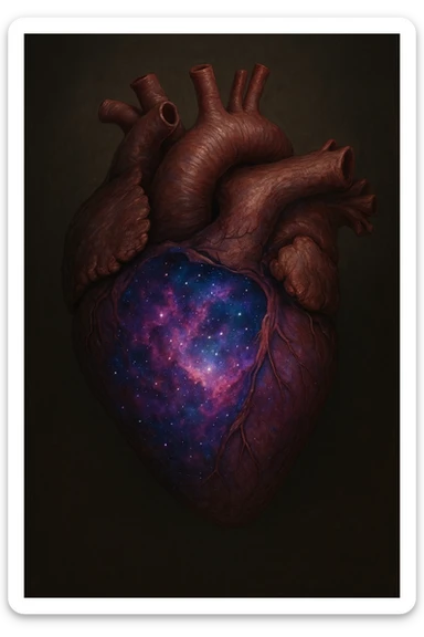 heart with a galaxy core, realistic digital art style sticker
