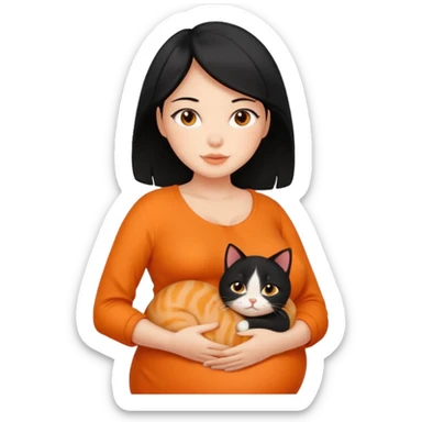 pregnant black hair woman with orange cat sticker