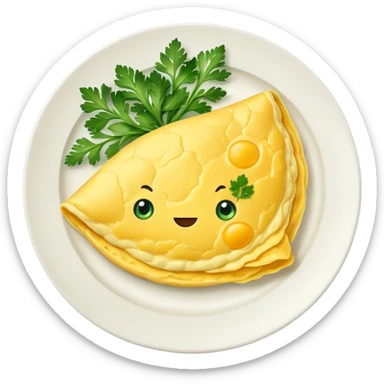 omlette on plate, some garnish on omlette sticker