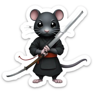 ninja black skin rat with katana sticker