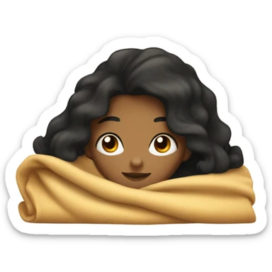A girl tanned skin with wavy black hair and black eyes under the blanket sticker