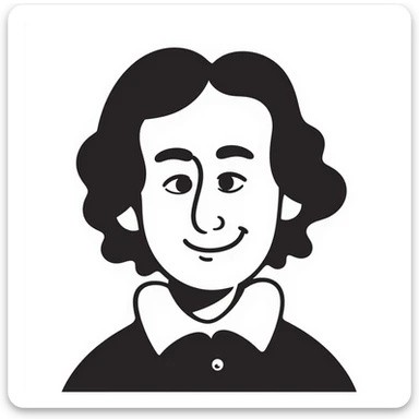 a hand drawn black outline portrait of philosopher Montaigne with similar-sized eyes based a famous portrait of him sticker