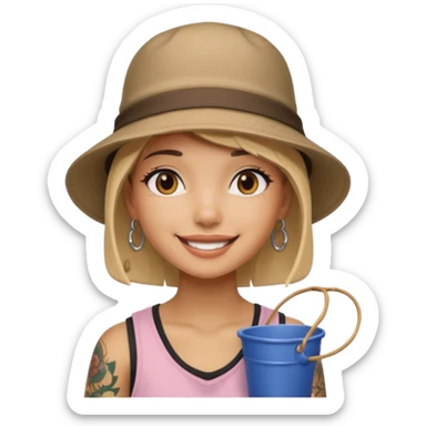 Cool girl with neck tattoo and bucket hat sticker