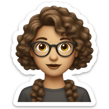 Girl with wavy brown hair glasses and a mole sticker