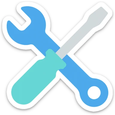 Wrench and screwdriver crossed, flat emoji style, outline with blue and turquoise colors sticker
