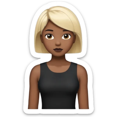 Blonde woman, black, tight, sleveless Dress, man black cut sticker