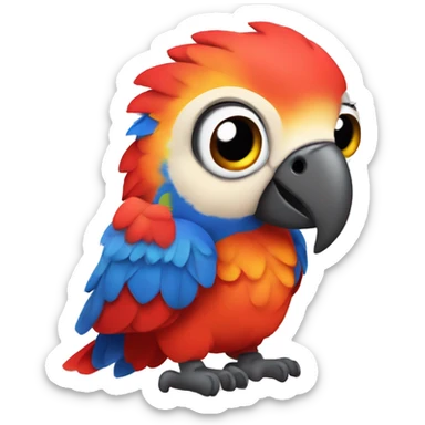 baby scarlet macaw full body big eyes, head-on sticker