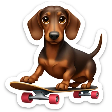 brown sausage dog riding skateboard sticker