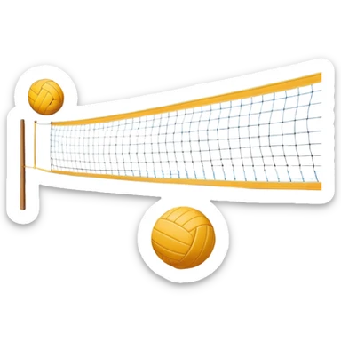 A close-up volleyball net with a ball hovering above it, set against the backdrop of a sandy volleyball court. The scene highlights the tension of an impending play, with the court lines clearly visible and a bright, sunny atmosphere surrounding the action. sticker