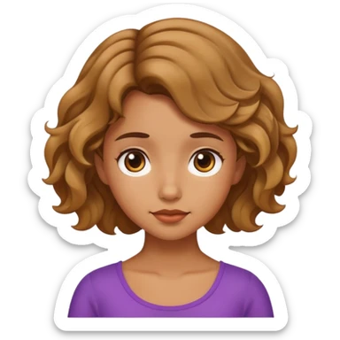 Short girl with wavy hair and a little tan sticker