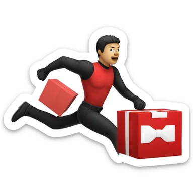 Person going fast with a red shirt and black pants, red gloves, and a red square box next to it sticker