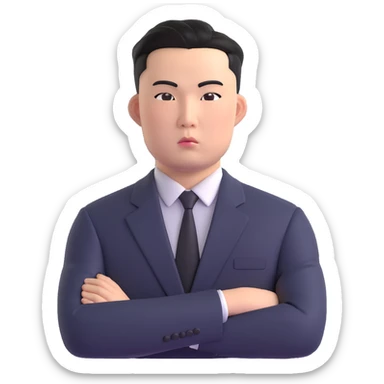 Official portrait of a North Korean man, head of the hull production workshop at a shipyard, serious and formal style, dark suit, confident and focused expression, style inspired by Soviet and North Korean official portraits sticker