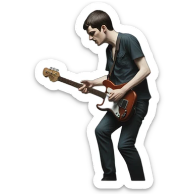 photo realistic Ian Curtis, standing, playing electric guitar, full body view sticker