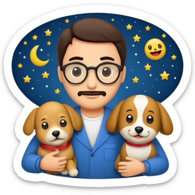 crea un emoji de buenas noches con texto : Javier un profesor y Tobi q sea un perro sticker