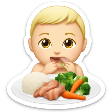 baby eat rice chicken leg and vegetables  sticker
