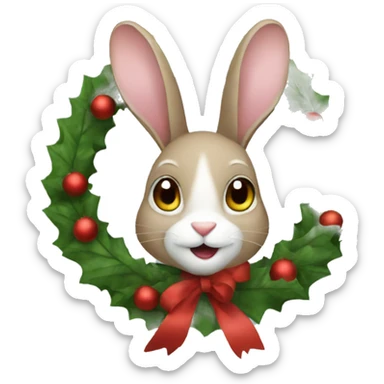Rabbit holding a Christmas wreath sticker