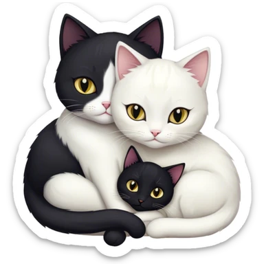 a black cat cuddle a white cat sticker