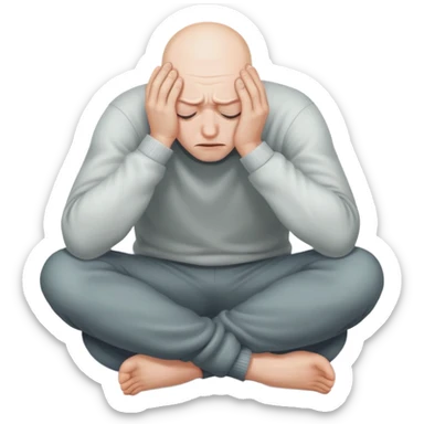 Scared man sitting curled up on himself, hidding his eyes sticker