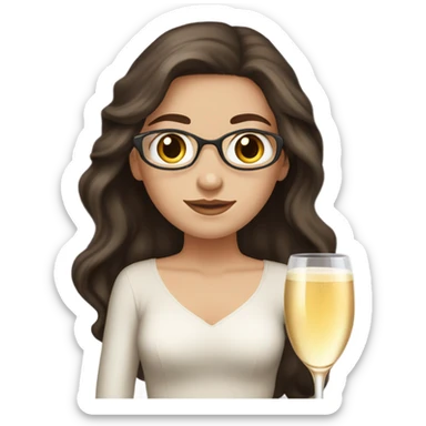 White girl with long dark brown hair and brown eyes with glass of champagne  sticker