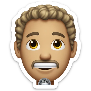 white man with short curl hair goes to the face with nose piercing sing in a mic sticker