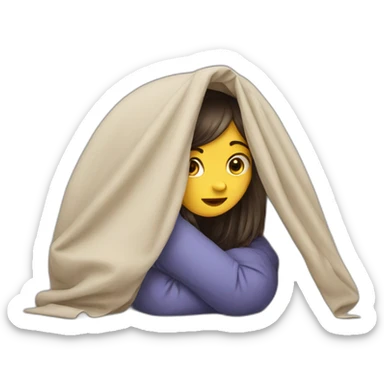 A girl hiding under a cover sticker