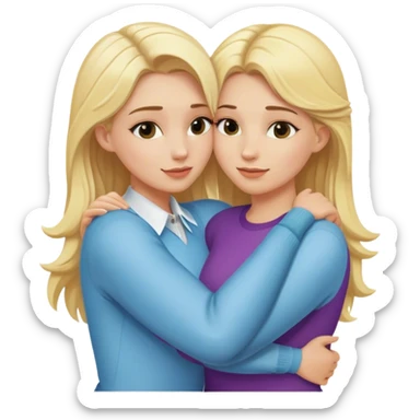 Two blue-eyed blondes in different clothes hug each other sticker