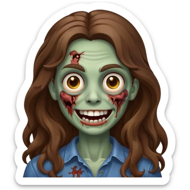 zombie com cabelo ondulado longo marrom e sem franja fofa sorrindo sticker