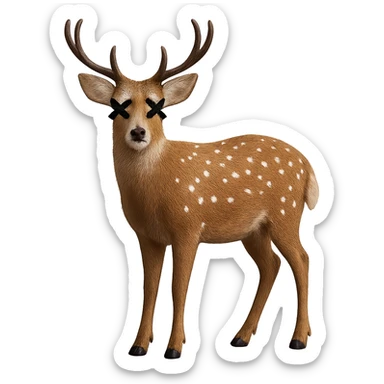 Add cartoon X's to the eyes, matching the style and position of the X's on the deer. Make sure all X's are identical and keep the background transparent. Do not change anything else. sticker