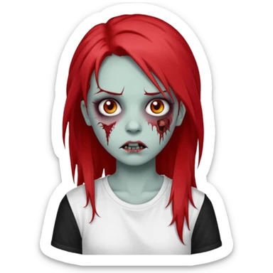 zombie girl with red long emo hair and white shirt sticker