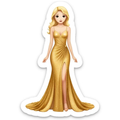 long gown dress made out of golden glitter sticker
