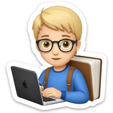 Cute boy programmer with notebook sticker