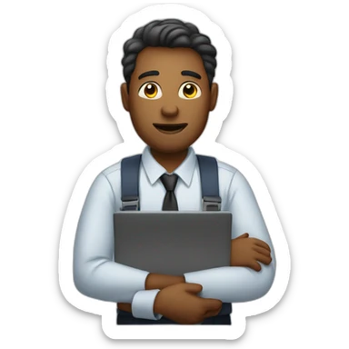 A man who's working in a office asking for help sticker